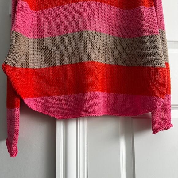 Wooden Ships Bright Pink Stripe V-neck Pullover Sweater Small/Medium - Picture 4 of 7